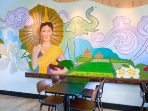 The hand painted mural at Love & Thai Restaurant in Sunnyside Fresno